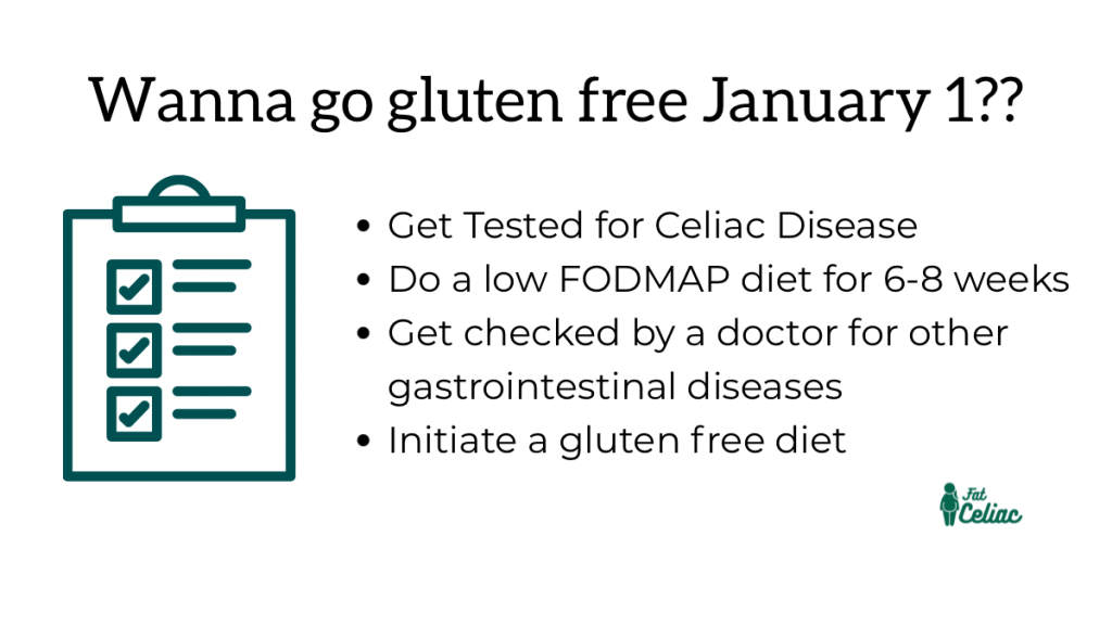 Steps to take before starting a gluten-free diet including celiac testing and low FODMAP diet